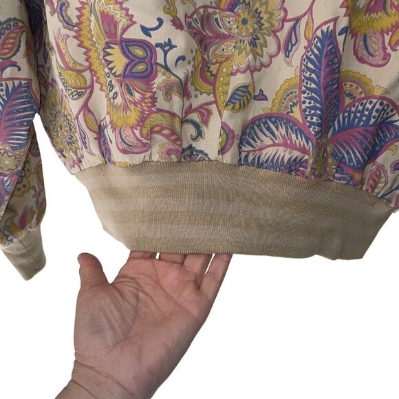 Bogner Vintage Womens Bomber Jacket Size 12 Silk Viscose Blend Floral 90s Beige - Picture 6 of 9